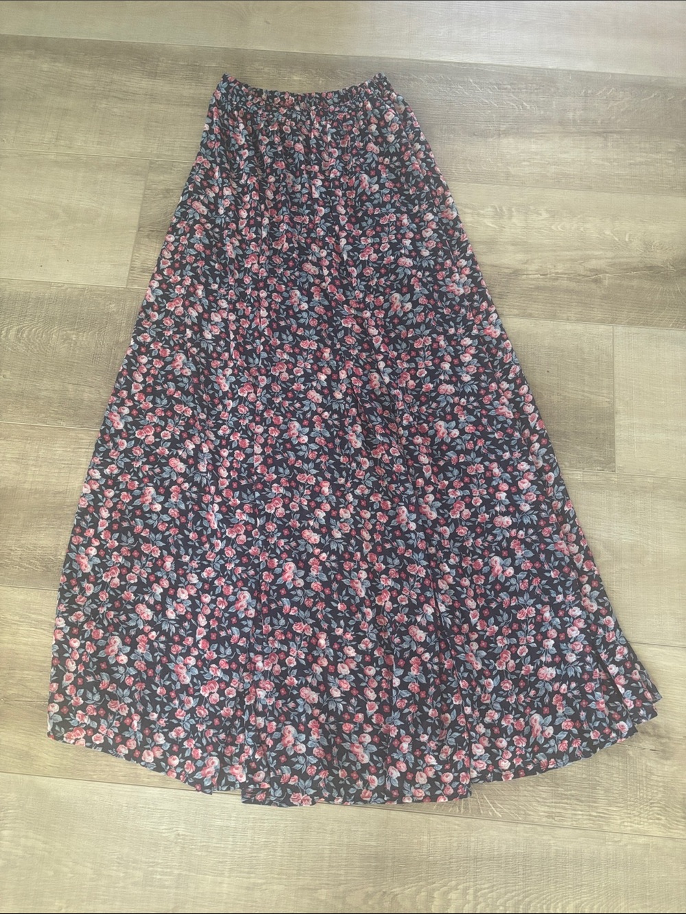 Abercrombie & Fitch Navy Maxi Skirt with Pink Floral Print